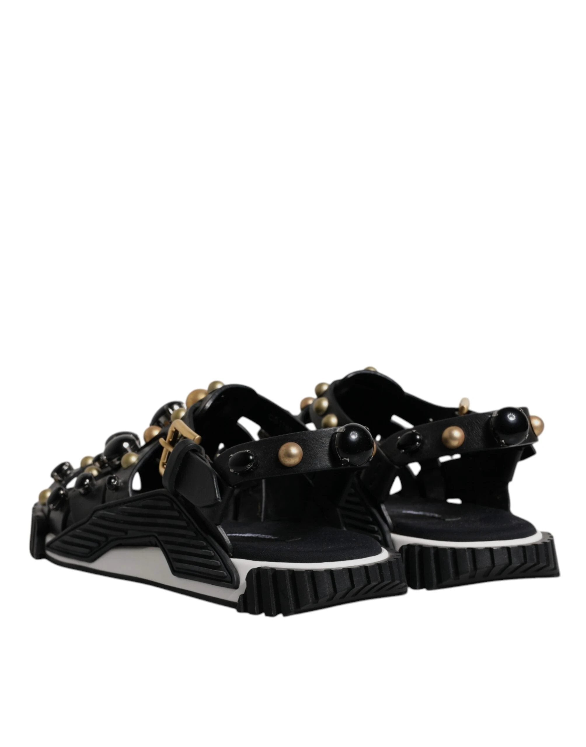 Dolce & Gabbana Black Leather Studded Slides Sandals Shoes by Dolce & Gabbana