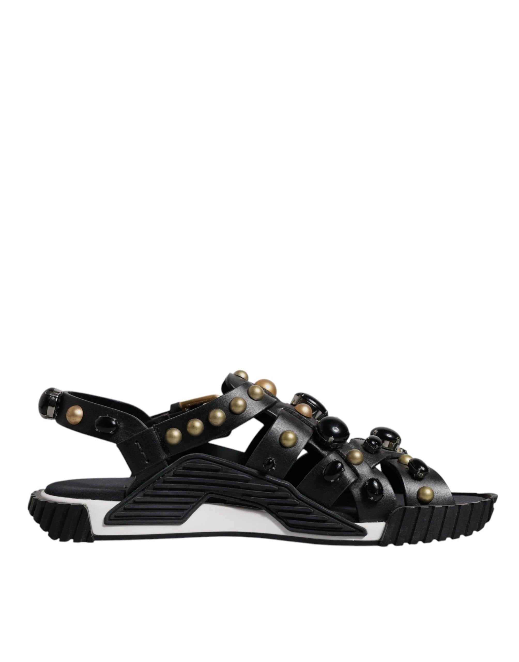Dolce & Gabbana Black Leather Studded Slides Sandals Shoes by Dolce & Gabbana