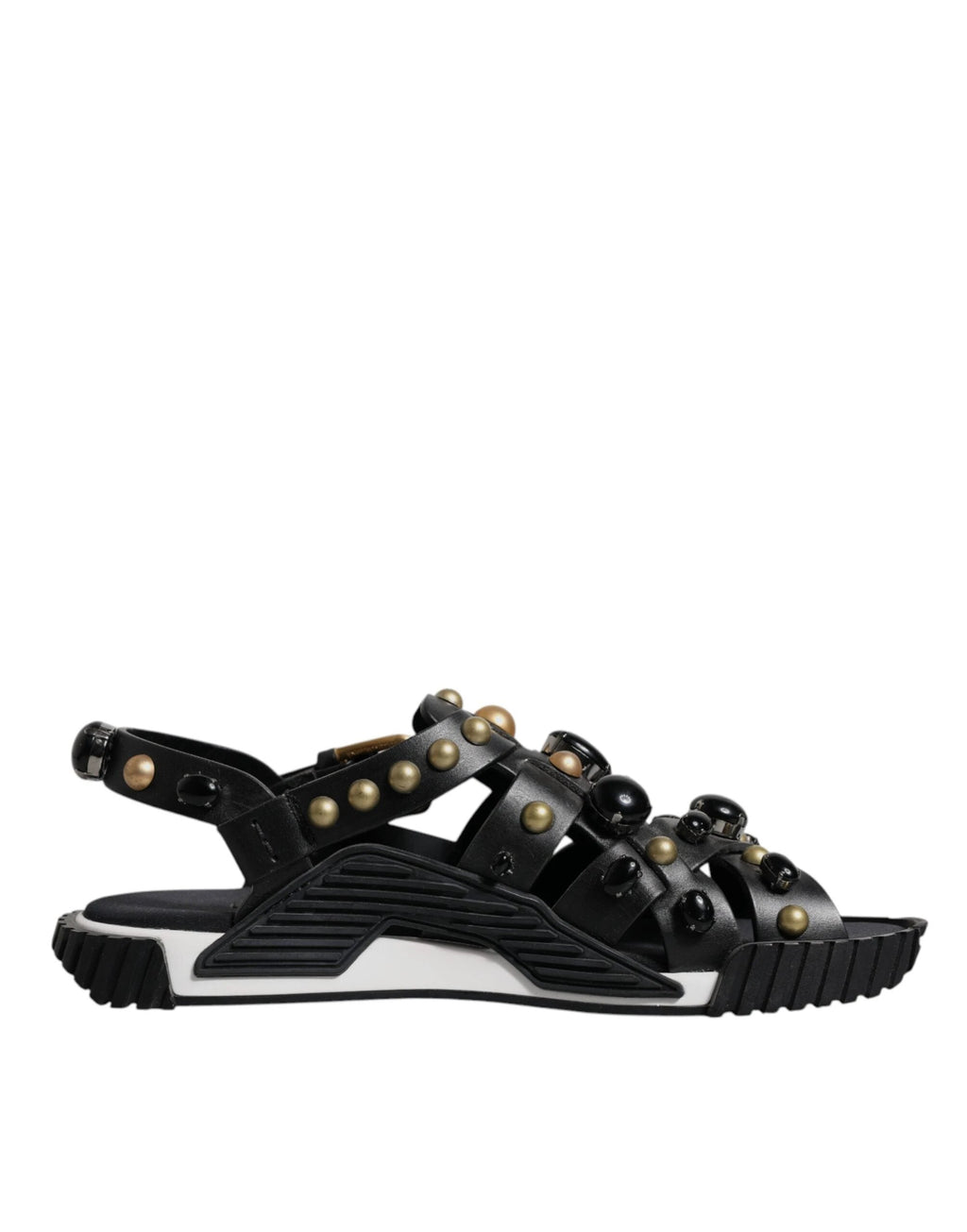 Dolce & Gabbana Black Leather Studded Slides Sandals Shoes by Dolce & Gabbana