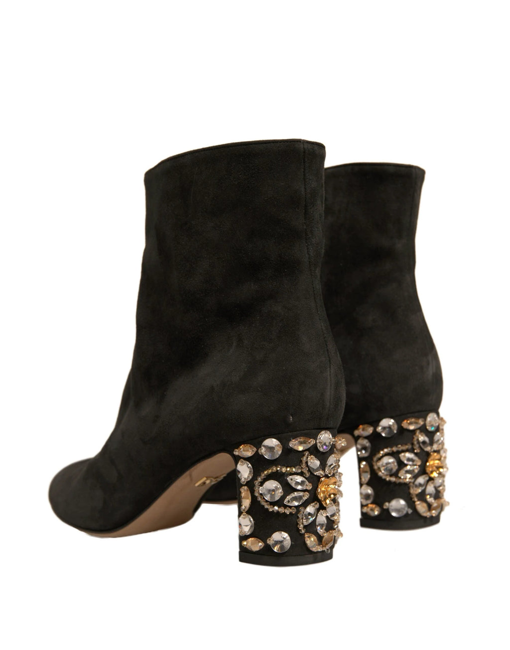 Dolce & Gabbana Black Embellished Heel Ankle Boots Shoes by Dolce & Gabbana