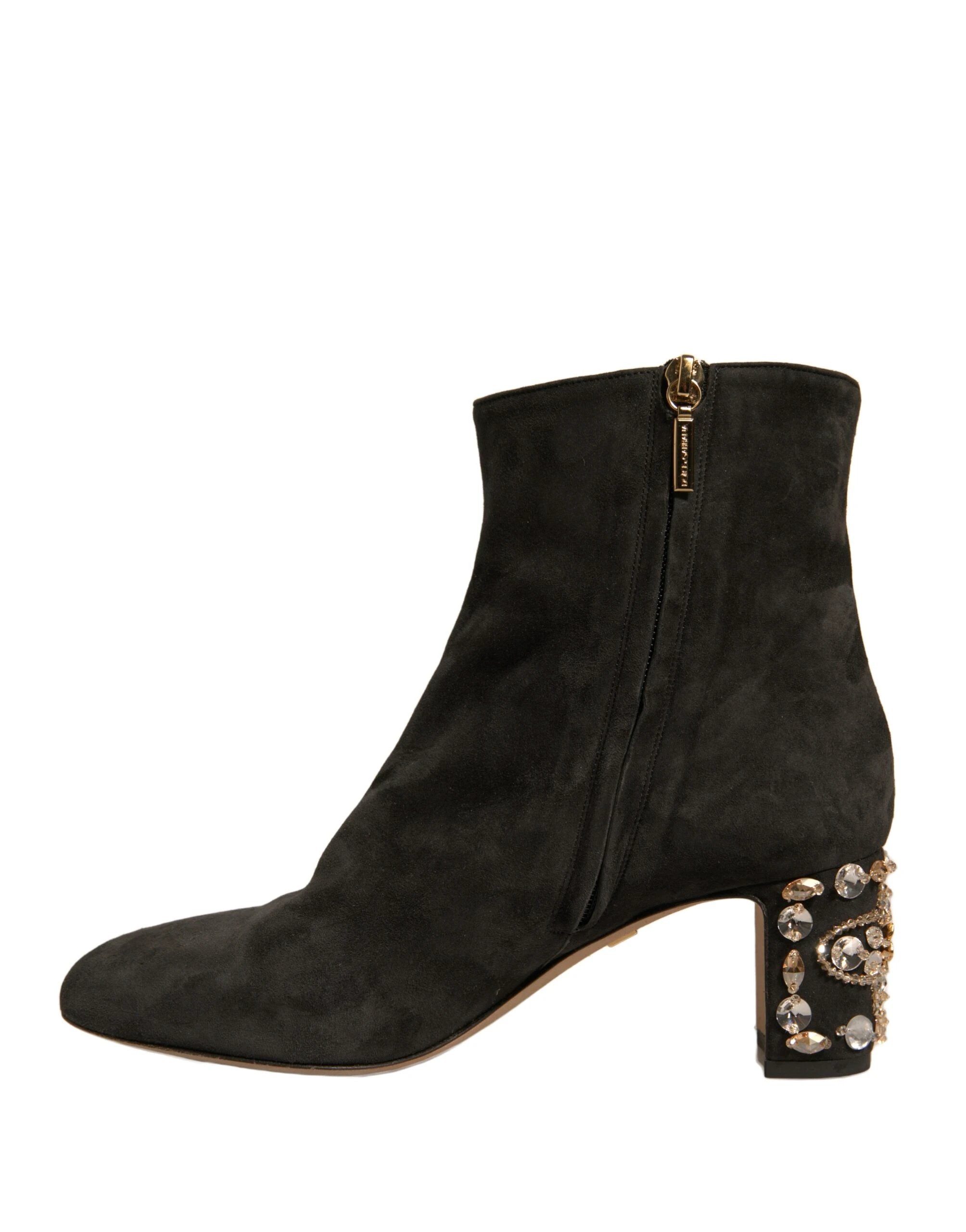 Dolce & Gabbana Black Embellished Heel Ankle Boots Shoes by Dolce & Gabbana