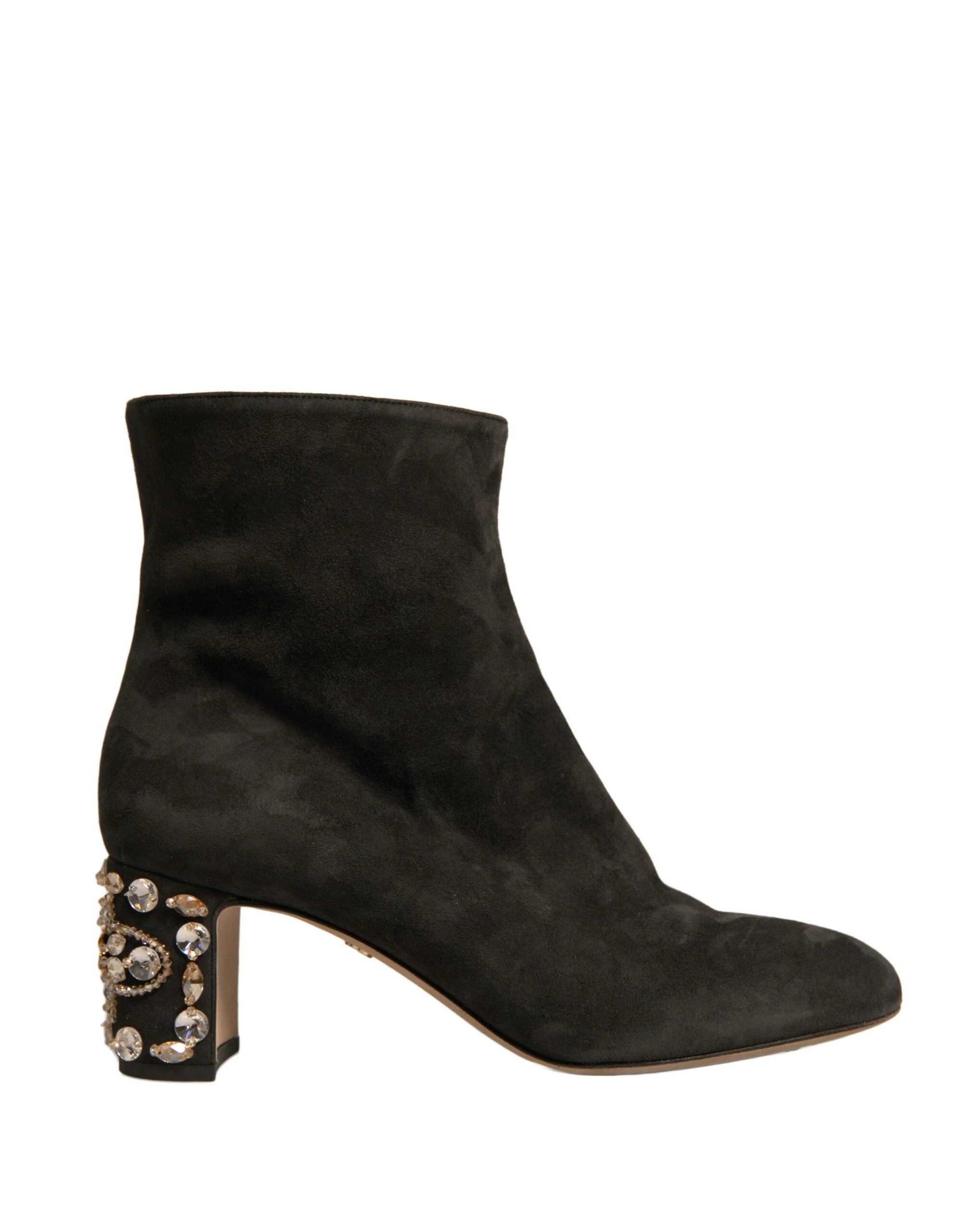 Dolce & Gabbana Black Embellished Heel Ankle Boots Shoes by Dolce & Gabbana