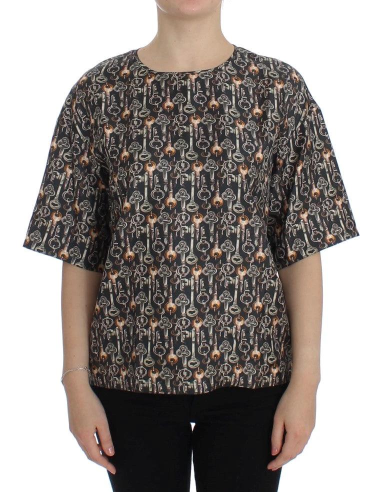 Dolce & Gabbana Gray Gold Key Print Silk Blouse T-shirt by Dolce & Gabbana