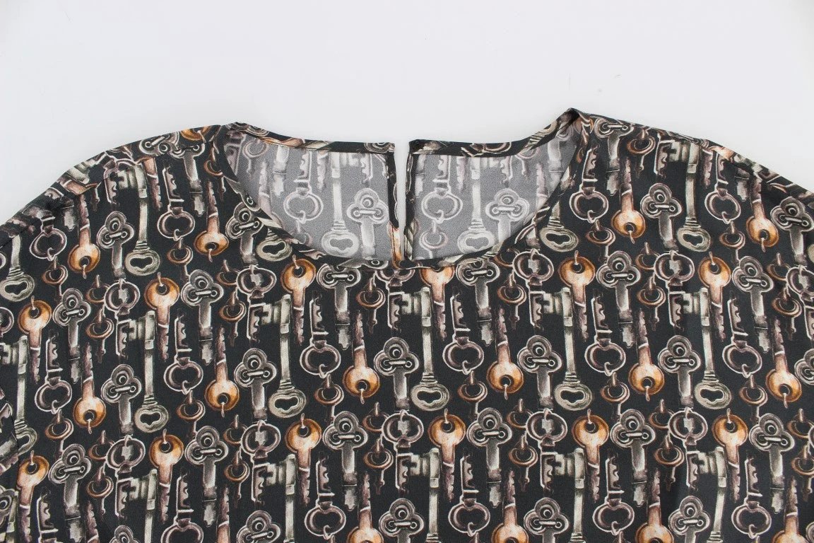 Dolce & Gabbana Gray Gold Key Print Silk Blouse T-shirt by Dolce & Gabbana
