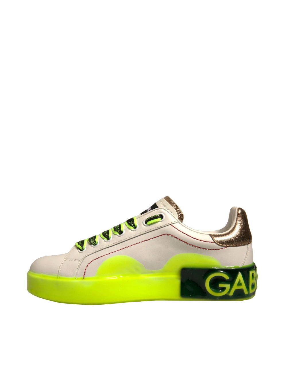 Dolce & Gabbana White Yellow Portofino Leather Sneakers Shoes by Dolce & Gabbana