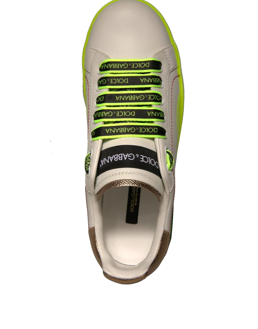 Dolce & Gabbana White Yellow Portofino Leather Sneakers Shoes by Dolce & Gabbana