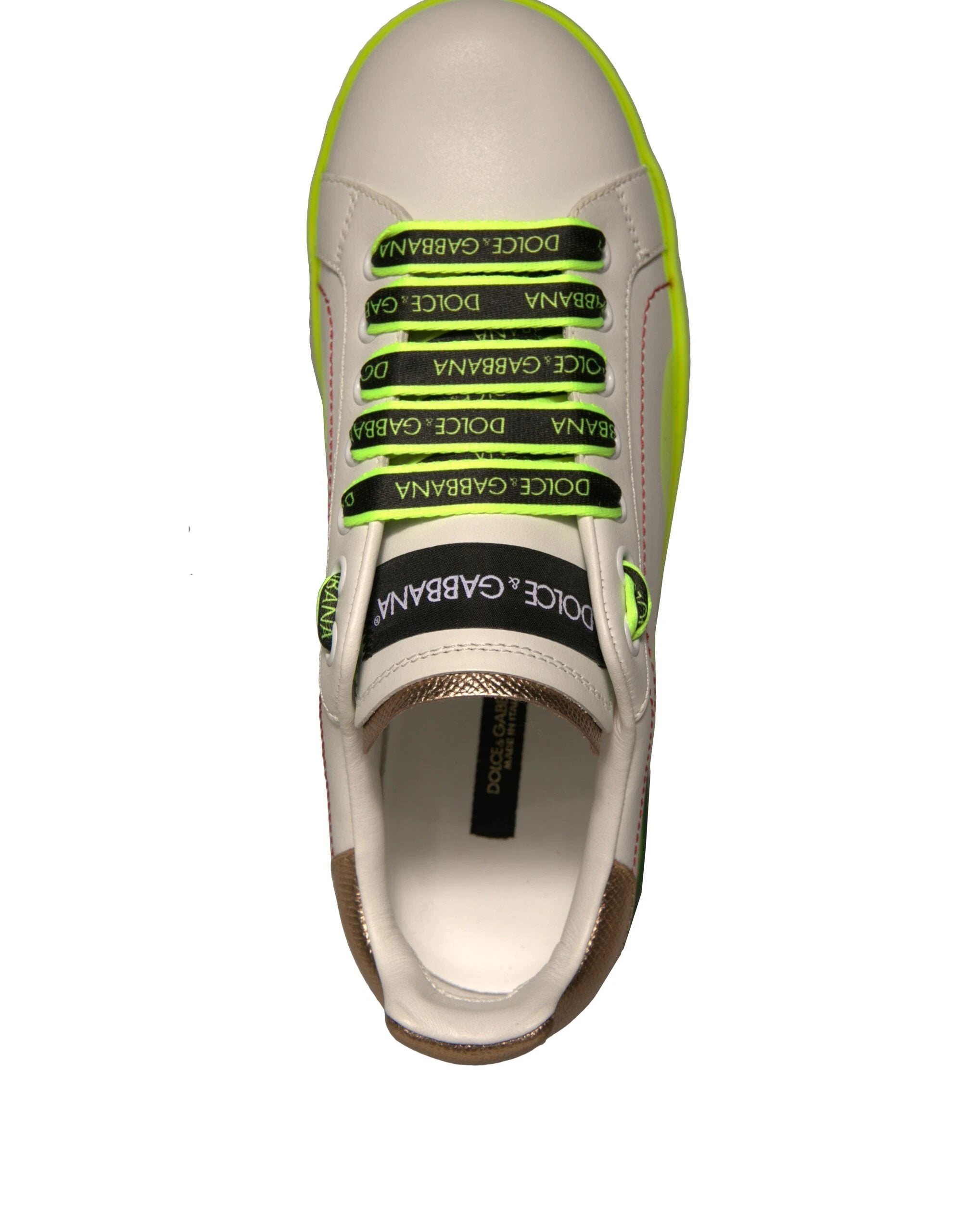 Dolce & Gabbana White Yellow Portofino Leather Sneakers Shoes by Dolce & Gabbana