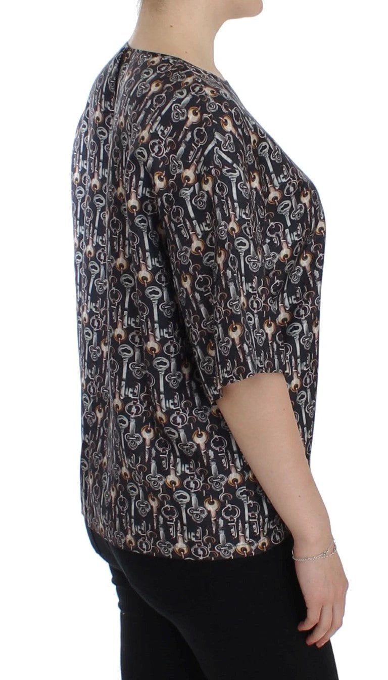 Dolce & Gabbana Gray Gold Key Print Silk Blouse T-shirt by Dolce & Gabbana
