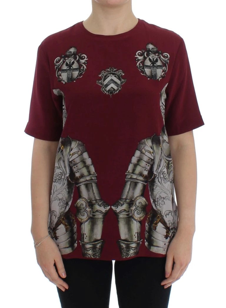 Dolce & Gabbana Red Knight Print Silk Blouse T-shirt by Dolce & Gabbana