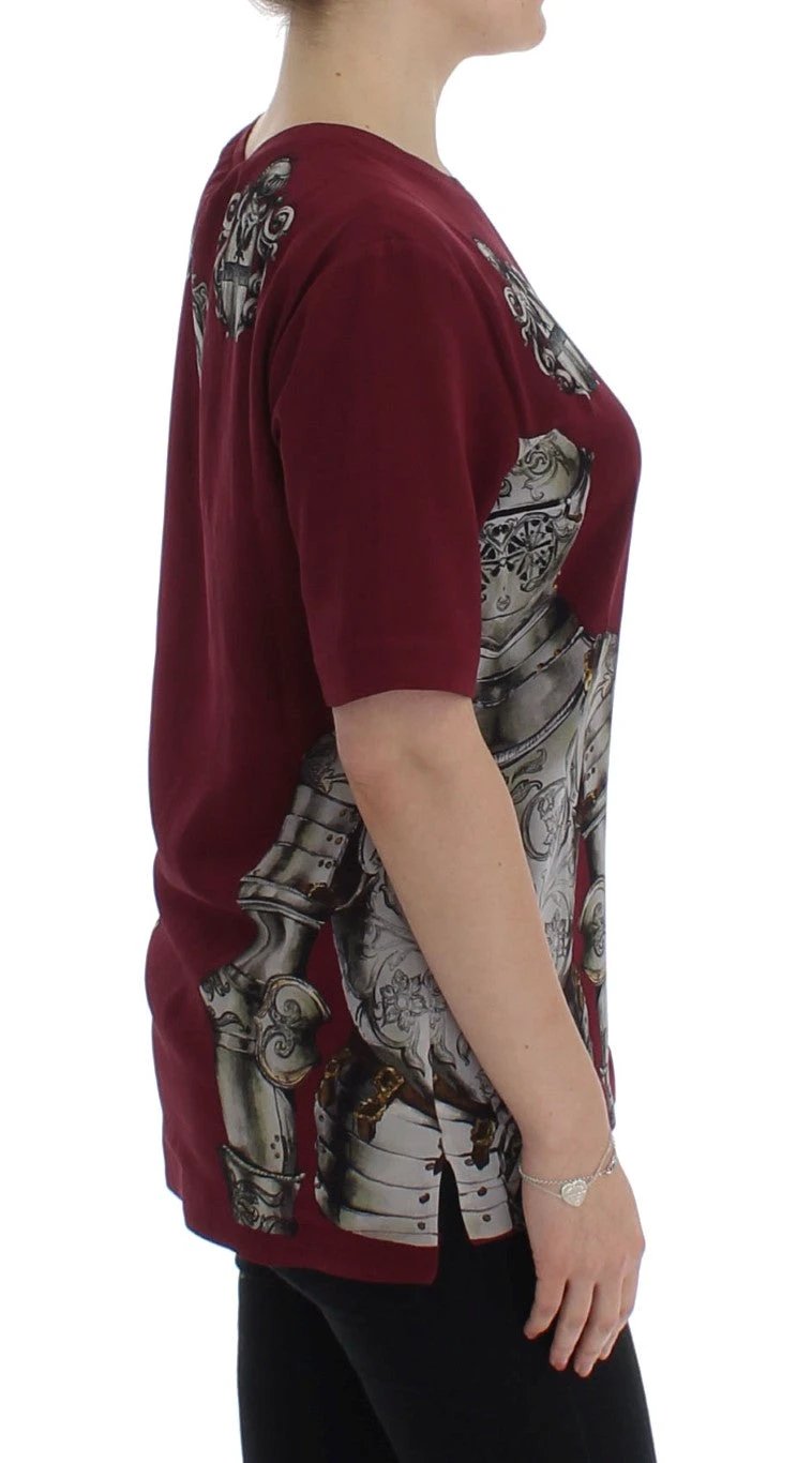 Dolce & Gabbana Red Knight Print Silk Blouse T-shirt by Dolce & Gabbana