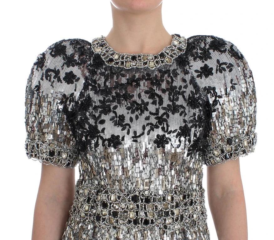 Robe Dolce &amp; Gabbana en cristal argenté, défilé faite main