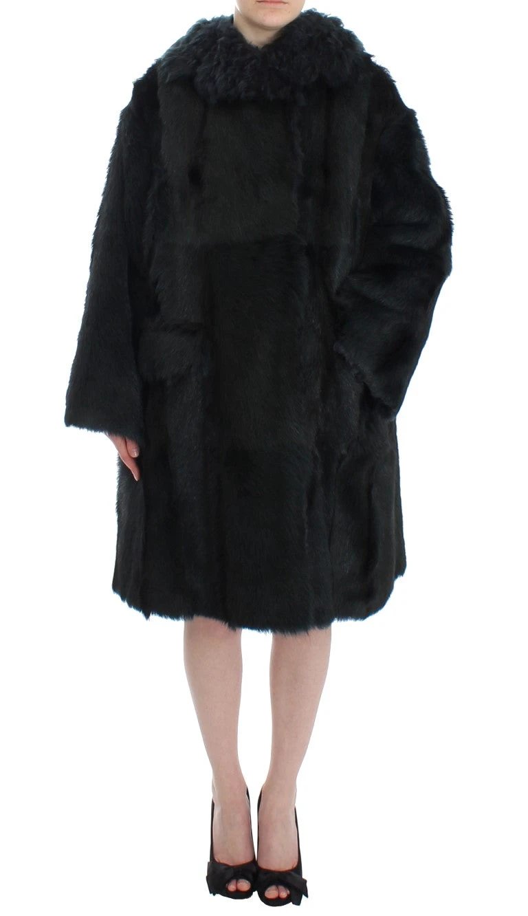 Dolce & Gabbana Black Goat Fur Shearling Long Jacket Coat by Dolce & Gabbana