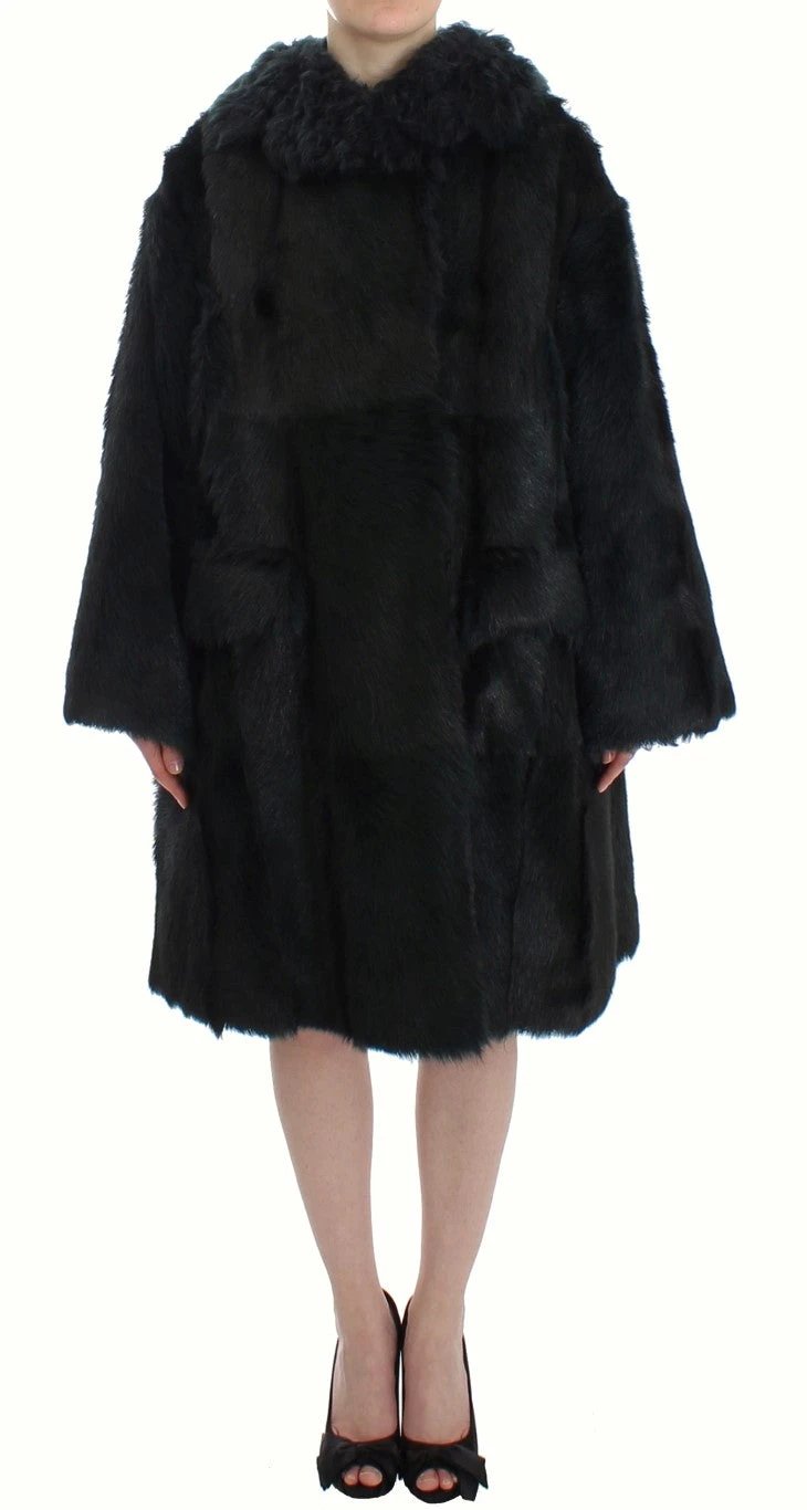Dolce & Gabbana Black Goat Fur Shearling Long Jacket Coat by Dolce & Gabbana