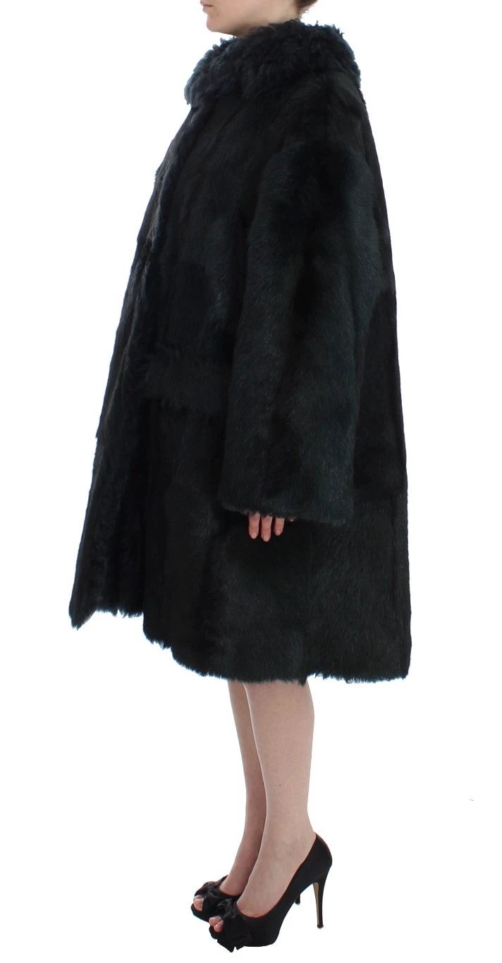 Dolce & Gabbana Black Goat Fur Shearling Long Jacket Coat by Dolce & Gabbana