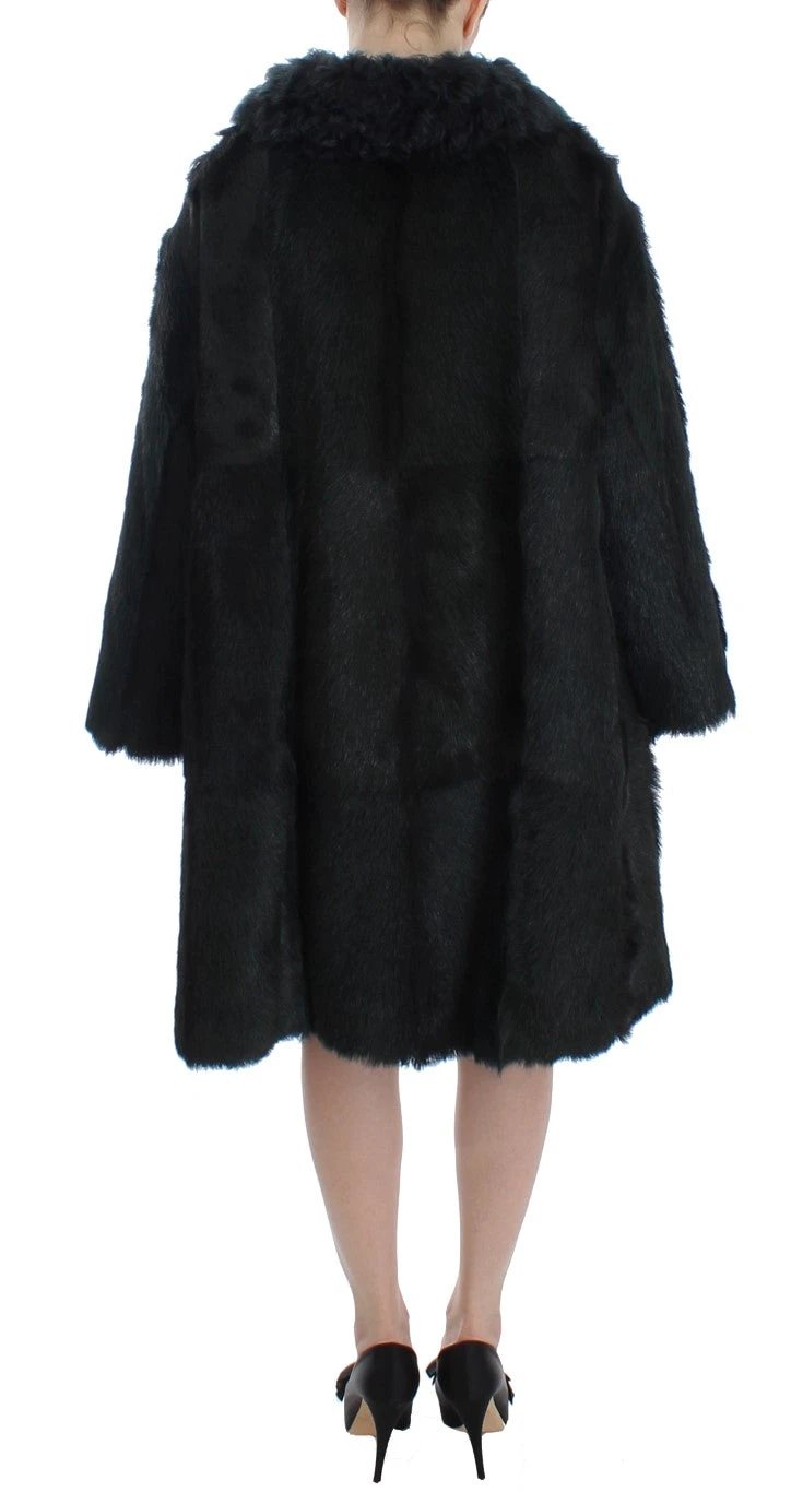 Dolce & Gabbana Black Goat Fur Shearling Long Jacket Coat by Dolce & Gabbana