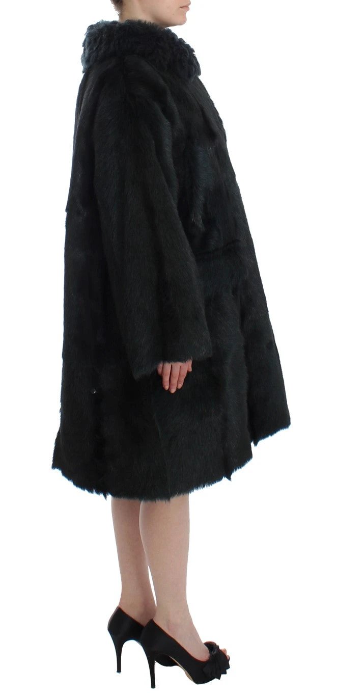 Dolce & Gabbana Black Goat Fur Shearling Long Jacket Coat by Dolce & Gabbana