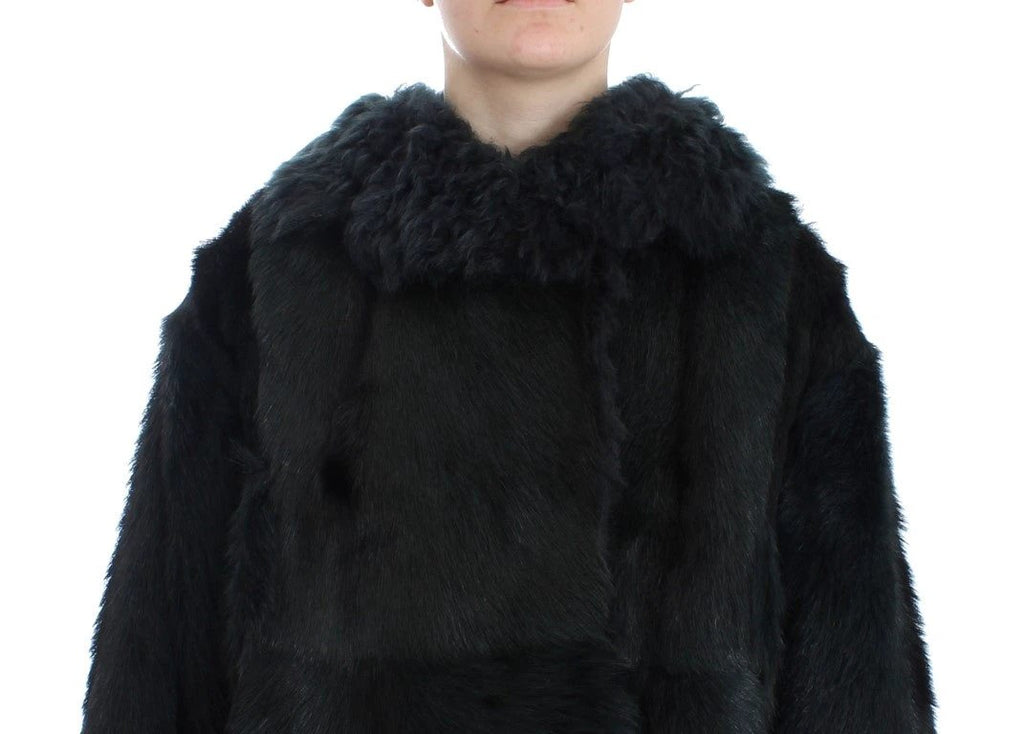 Dolce & Gabbana Black Goat Fur Shearling Long Jacket Coat by Dolce & Gabbana