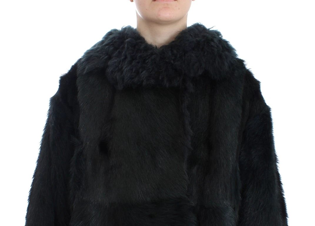 Dolce & Gabbana Black Goat Fur Shearling Long Jacket Coat by Dolce & Gabbana