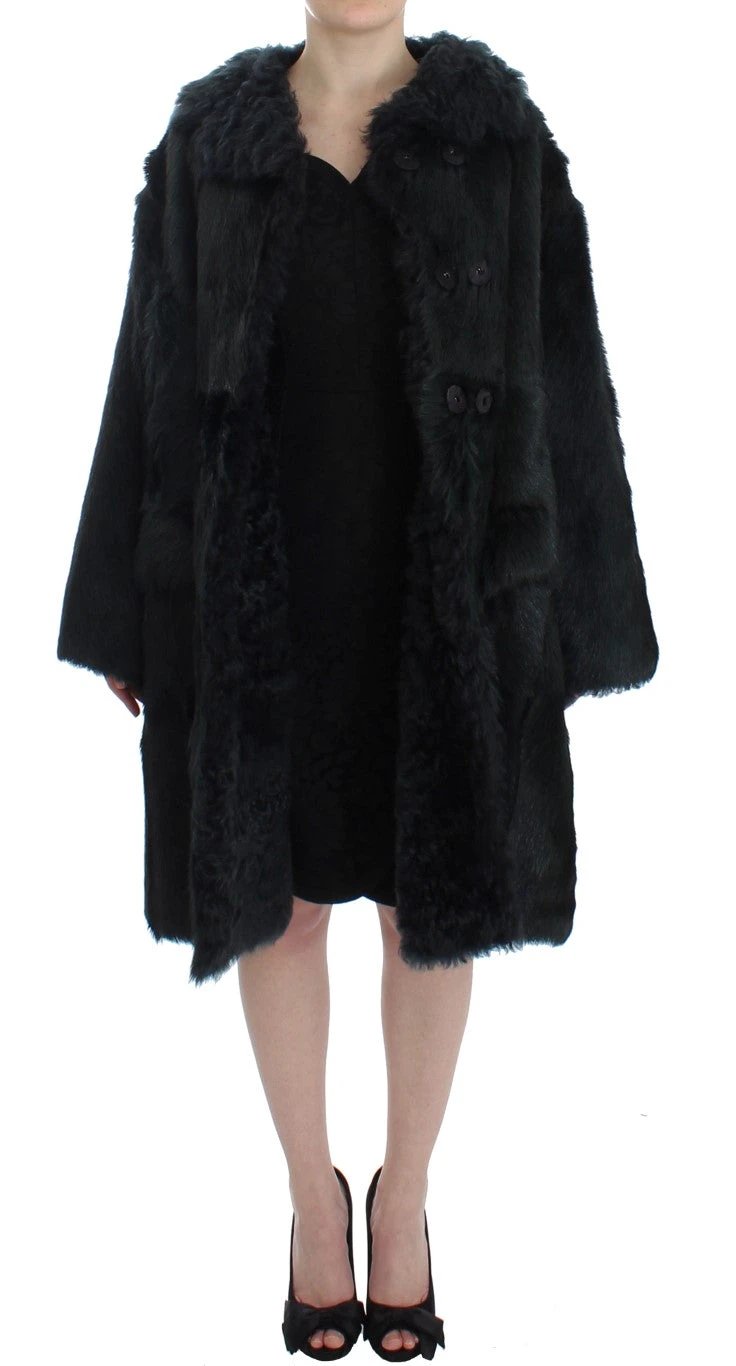 Dolce & Gabbana Black Goat Fur Shearling Long Jacket Coat by Dolce & Gabbana