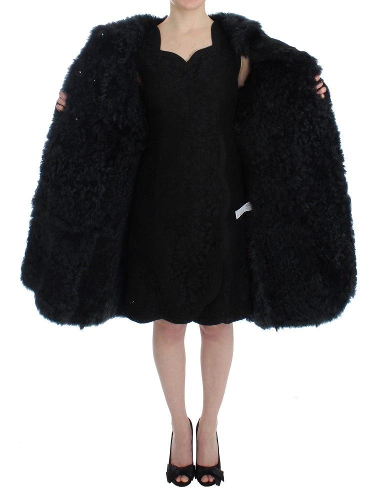 Dolce & Gabbana Black Goat Fur Shearling Long Jacket Coat by Dolce & Gabbana