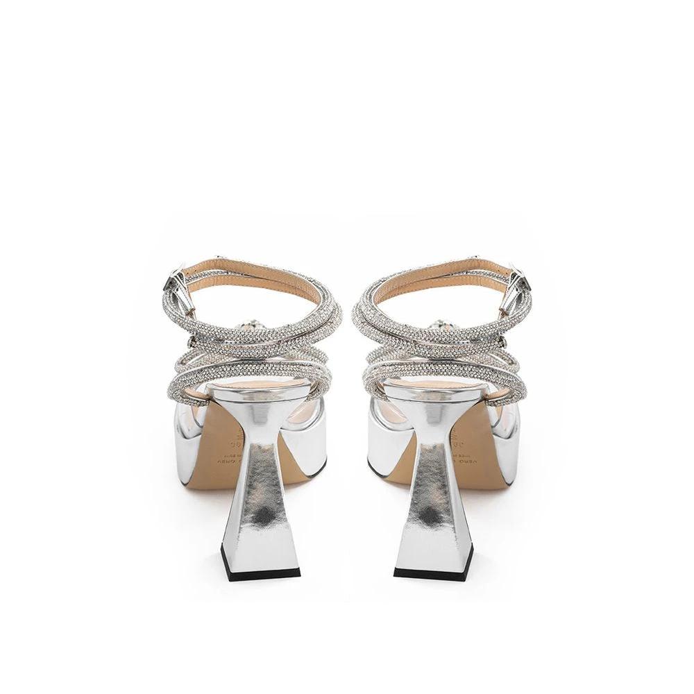 MACH & MACH Gray Leather Platform Sandals by MACH & MACH