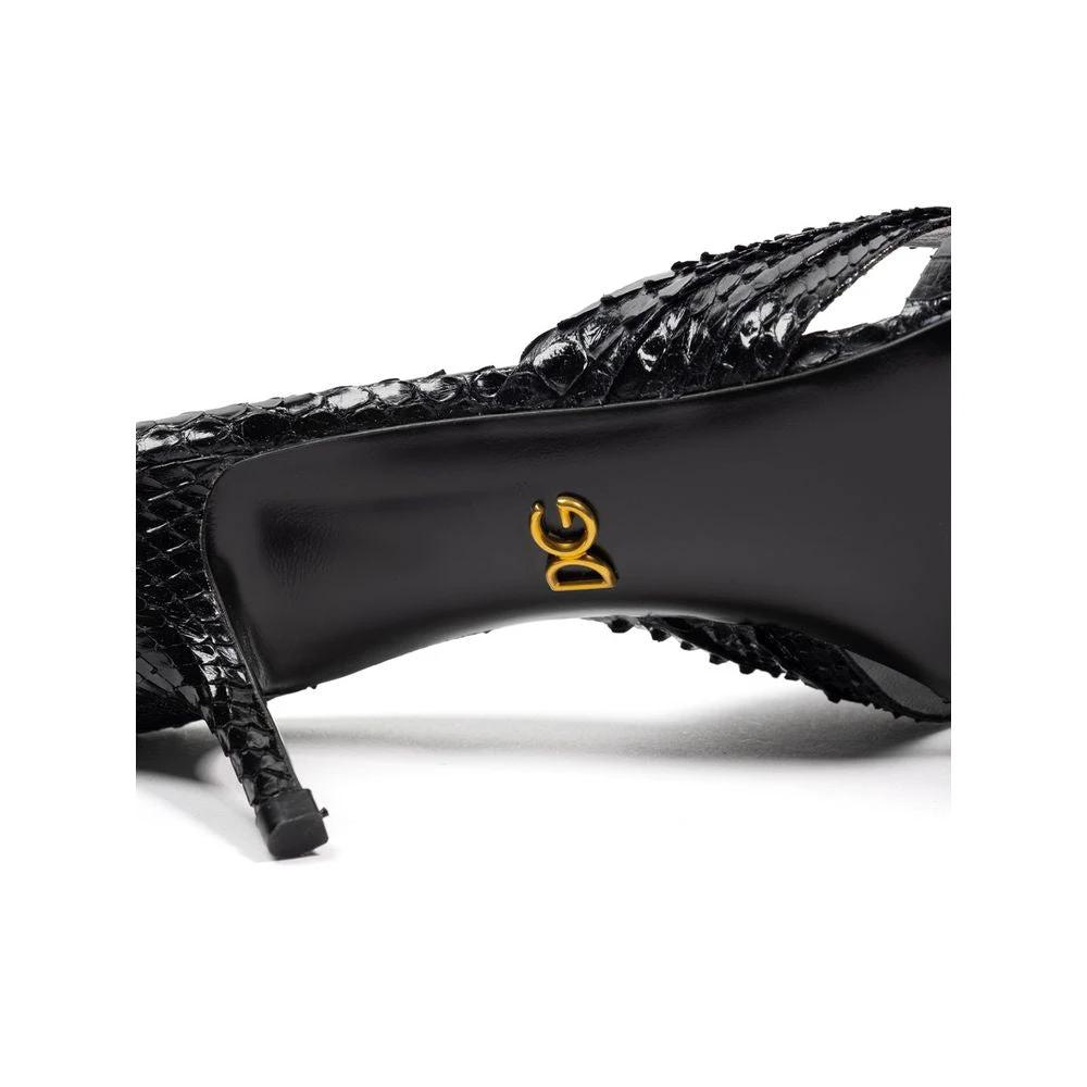 Dolce & Gabbana Black Snake Skin Platform Sandals by Dolce & Gabbana