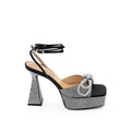 MACH & MACH Black Leather Stiletto Heel Sandals by MACH & MACH