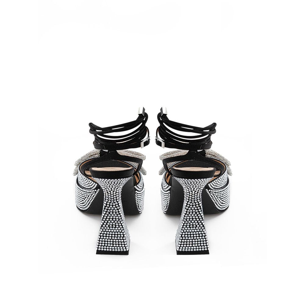 MACH & MACH Black Leather Stiletto Heel Sandals by MACH & MACH