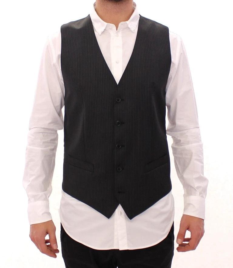Dolce & Gabbana Gray Striped Wool Single Breasted Vest by Dolce & Gabbana