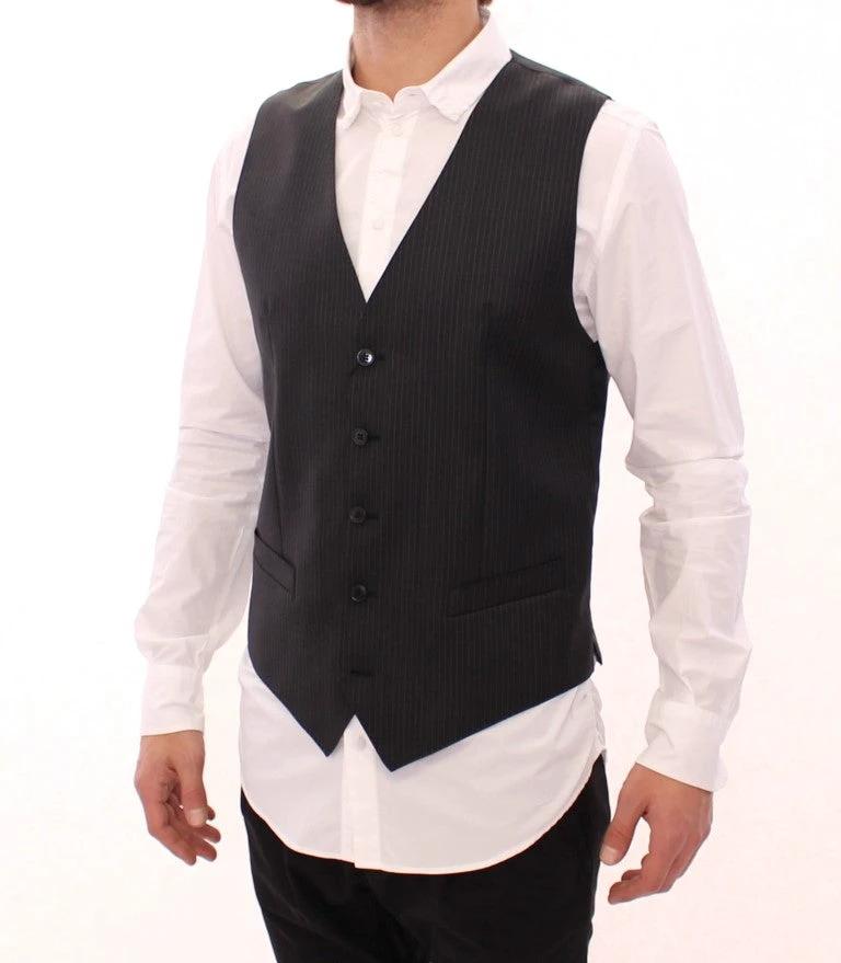 Dolce & Gabbana Gray Striped Wool Single Breasted Vest by Dolce & Gabbana