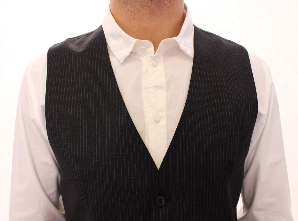 Dolce & Gabbana Gray Striped Wool Single Breasted Vest by Dolce & Gabbana
