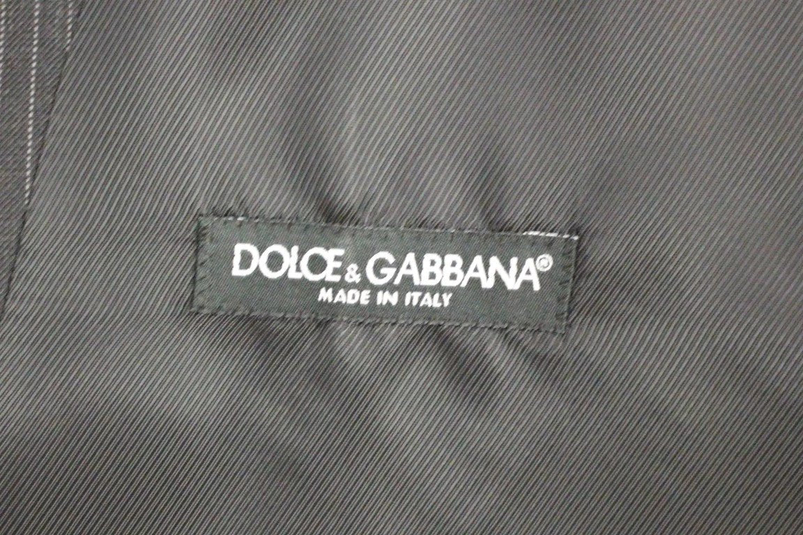 Dolce & Gabbana Gray Striped Wool Single Breasted Vest by Dolce & Gabbana