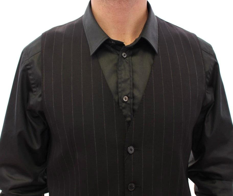 Dolce & Gabbana Black Striped Wool Logo Vest by Dolce & Gabbana