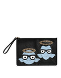 Dolce & Gabbana Black Leather #DGFAMILY Embellished Men Zip Pouch Bag by Dolce & Gabbana
