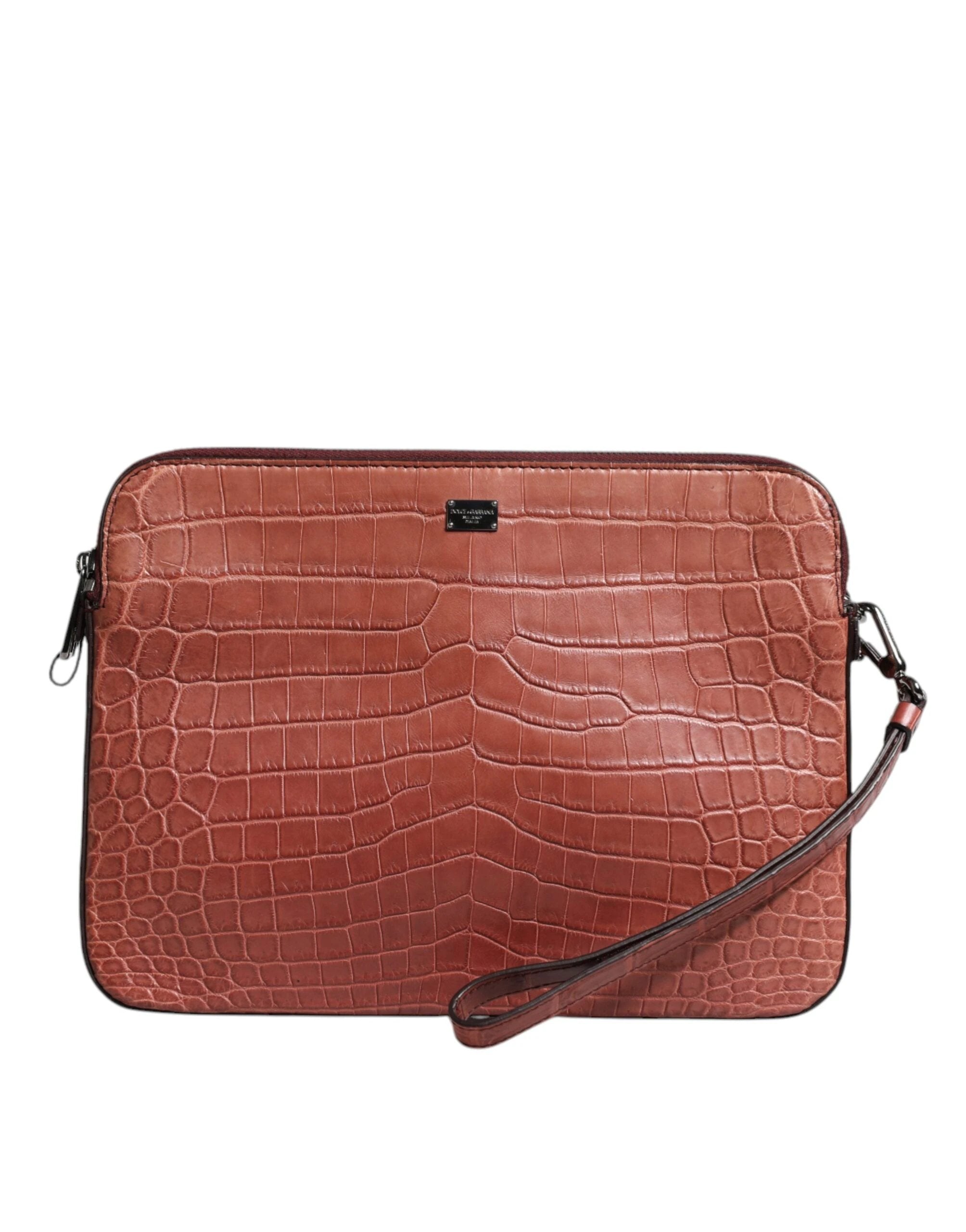 Dolce & Gabbana Bordeaux Croc Leather Logo Plaque Men Briefcase Bag by Dolce & Gabbana