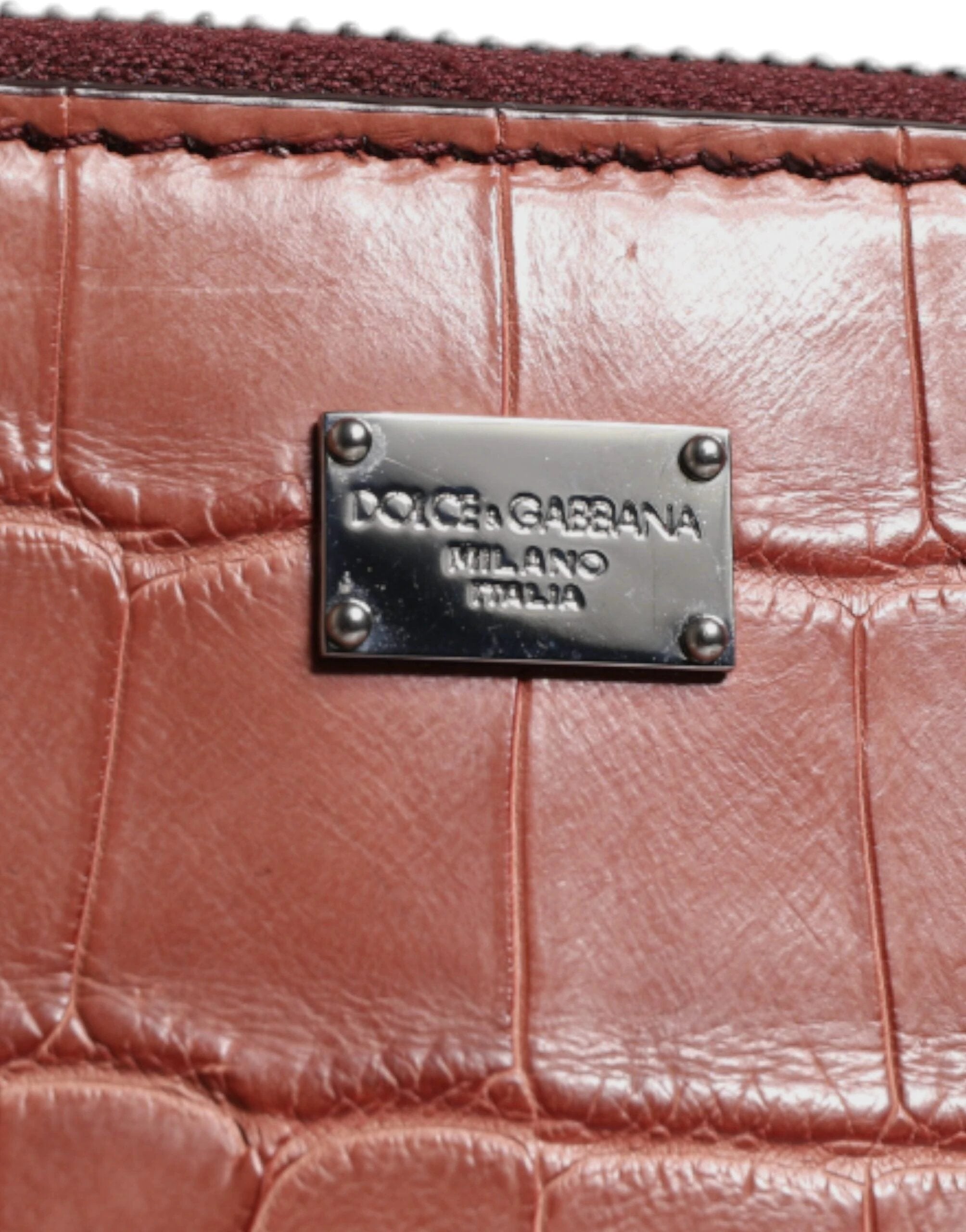 Dolce & Gabbana Bordeaux Croc Leather Logo Plaque Men Briefcase Bag by Dolce & Gabbana
