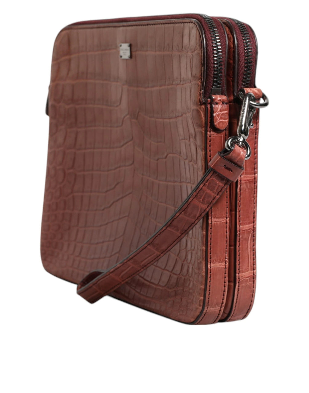 Dolce & Gabbana Bordeaux Croc Leather Logo Plaque Men Briefcase Bag by Dolce & Gabbana