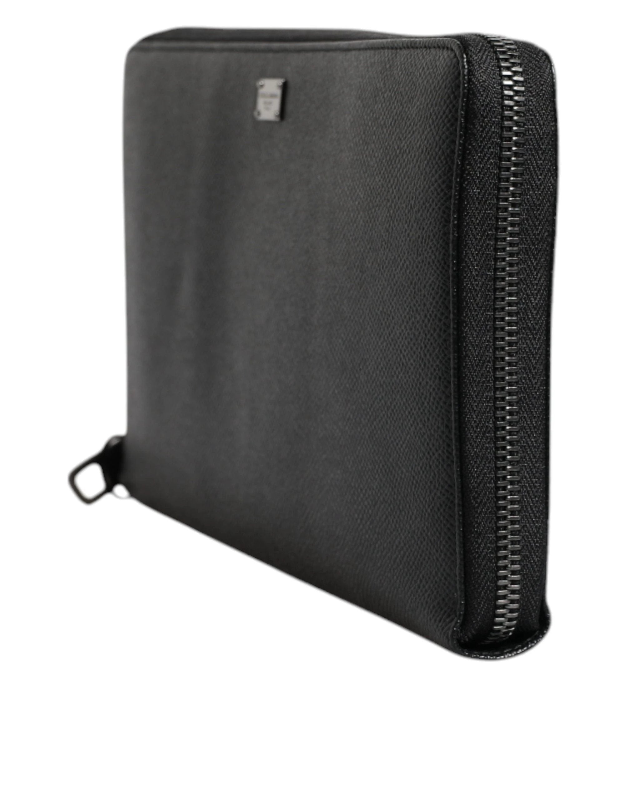 Dolce & Gabbana Black Calfskin Leather Logo Zip Around Continental Wallet by Dolce & Gabbana