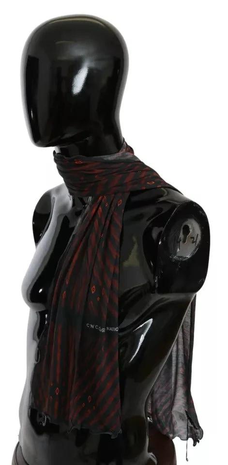 Costume National Black Red Viscose Foulard Branded Scarf by Costume National