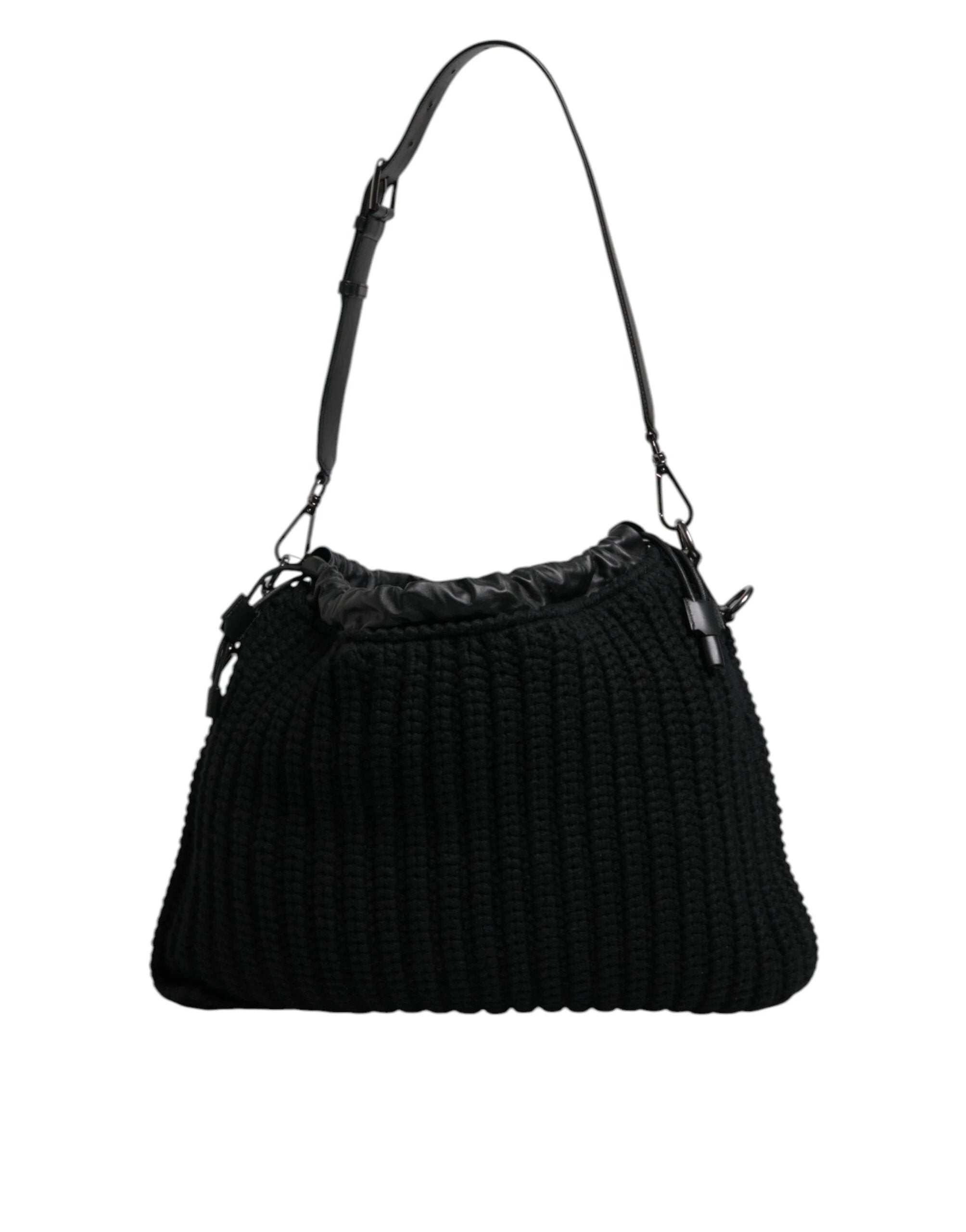 Dolce & Gabbana Black Cashmere Knitted Leather Shoulder Bag by Dolce & Gabbana