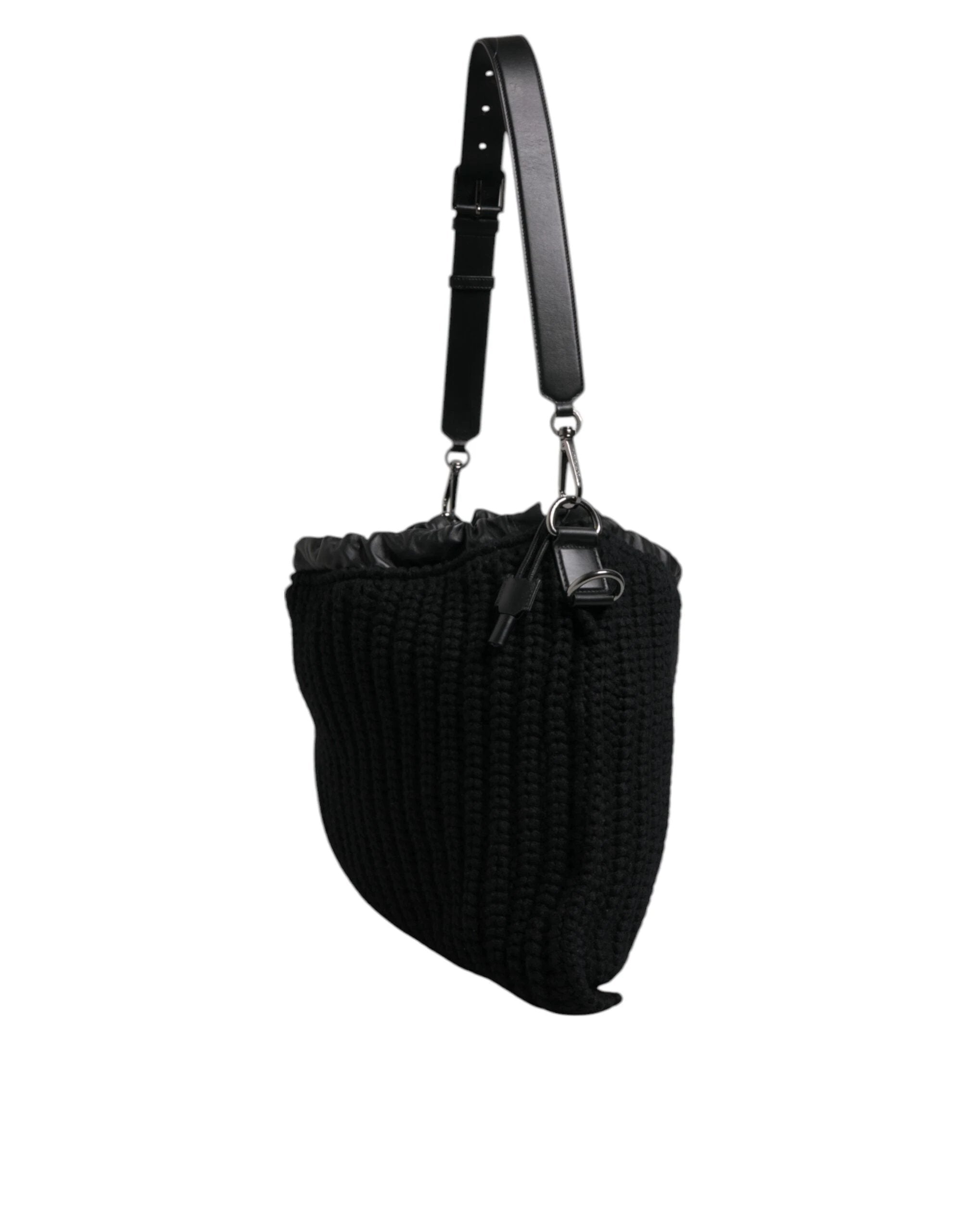 Dolce & Gabbana Black Cashmere Knitted Leather Shoulder Bag by Dolce & Gabbana