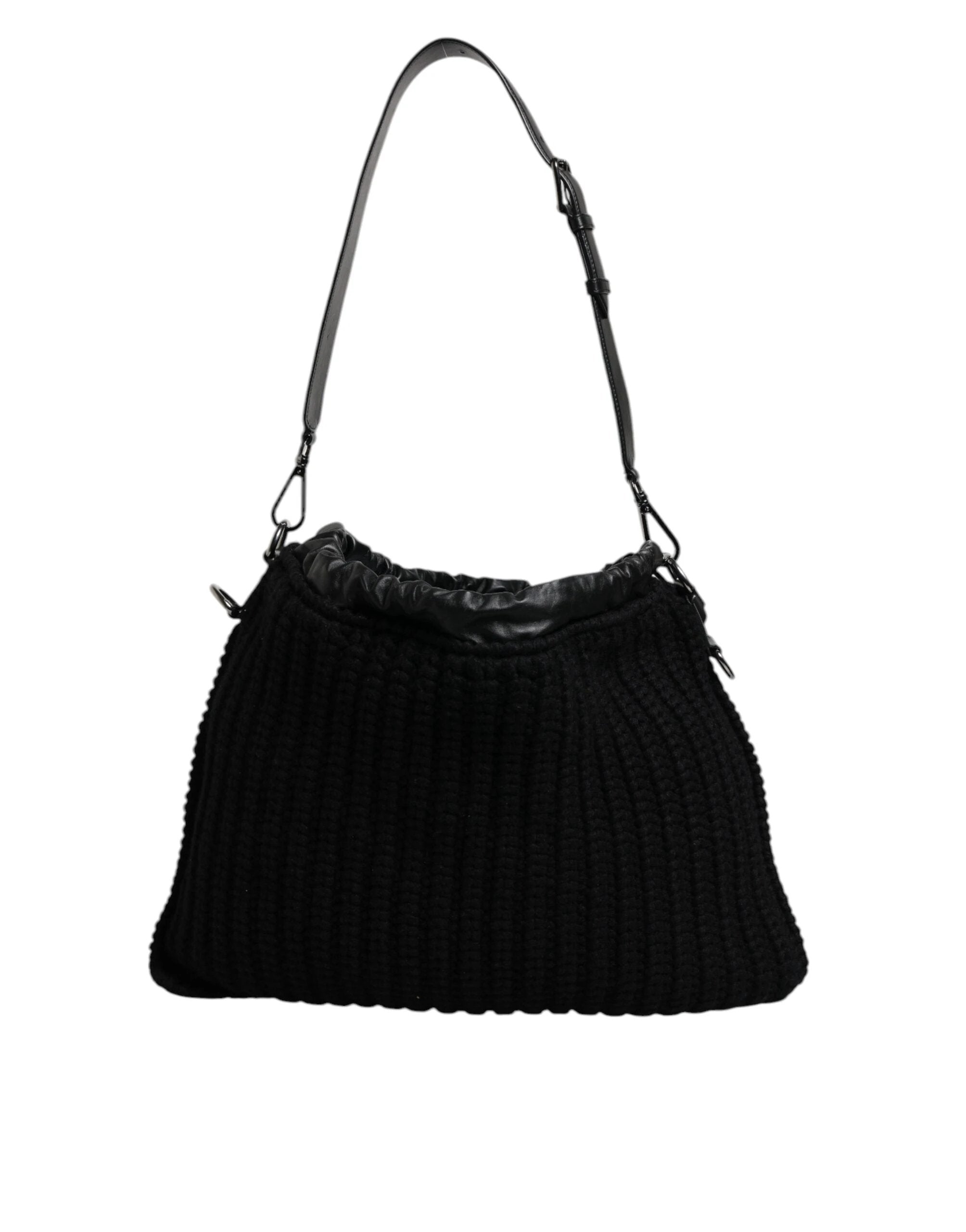 Dolce & Gabbana Black Cashmere Knitted Leather Shoulder Bag by Dolce & Gabbana