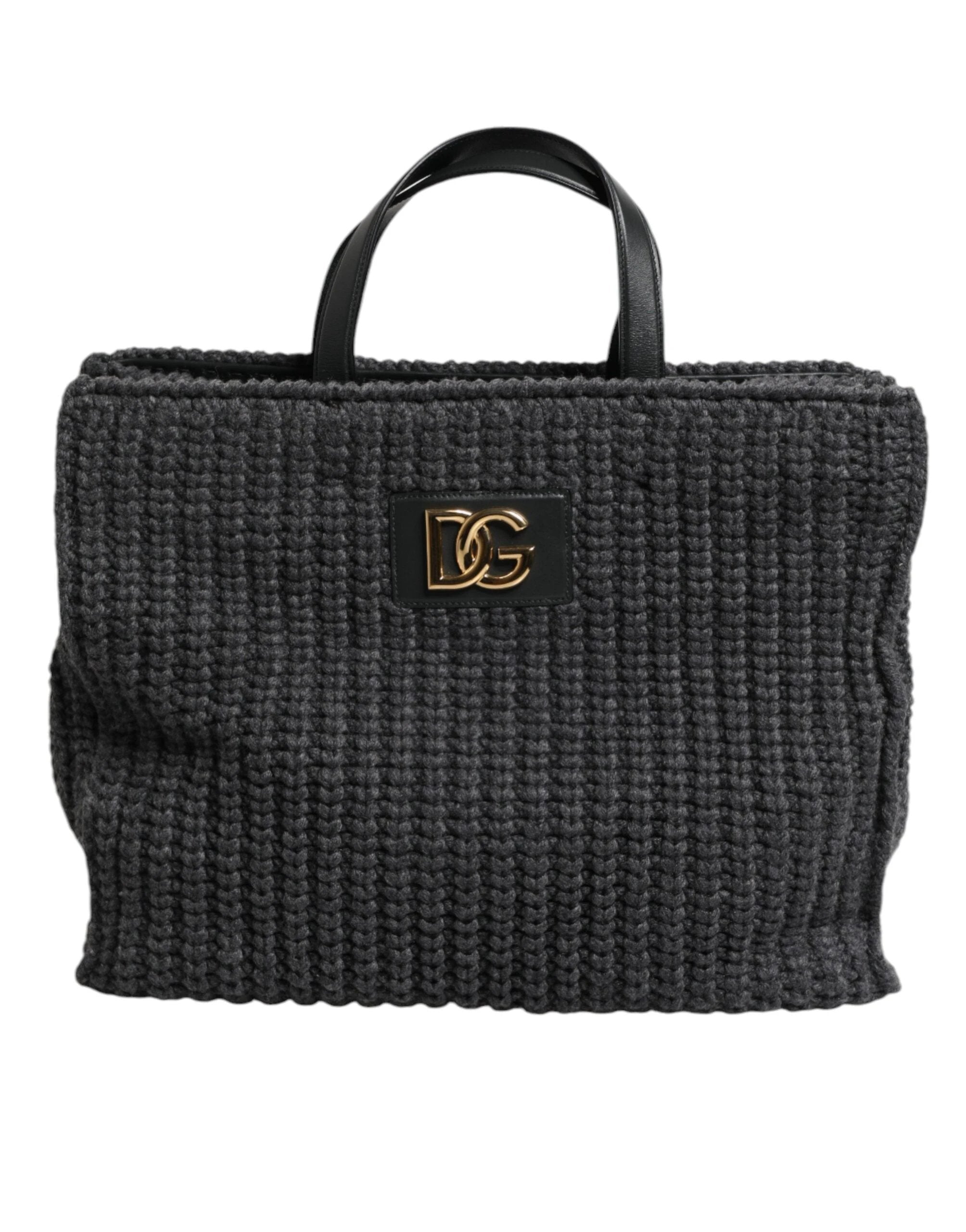 Dolce & Gabbana Black Large Knitted Crochet Shoulder Shopper DG Logo Bag by Dolce & Gabbana