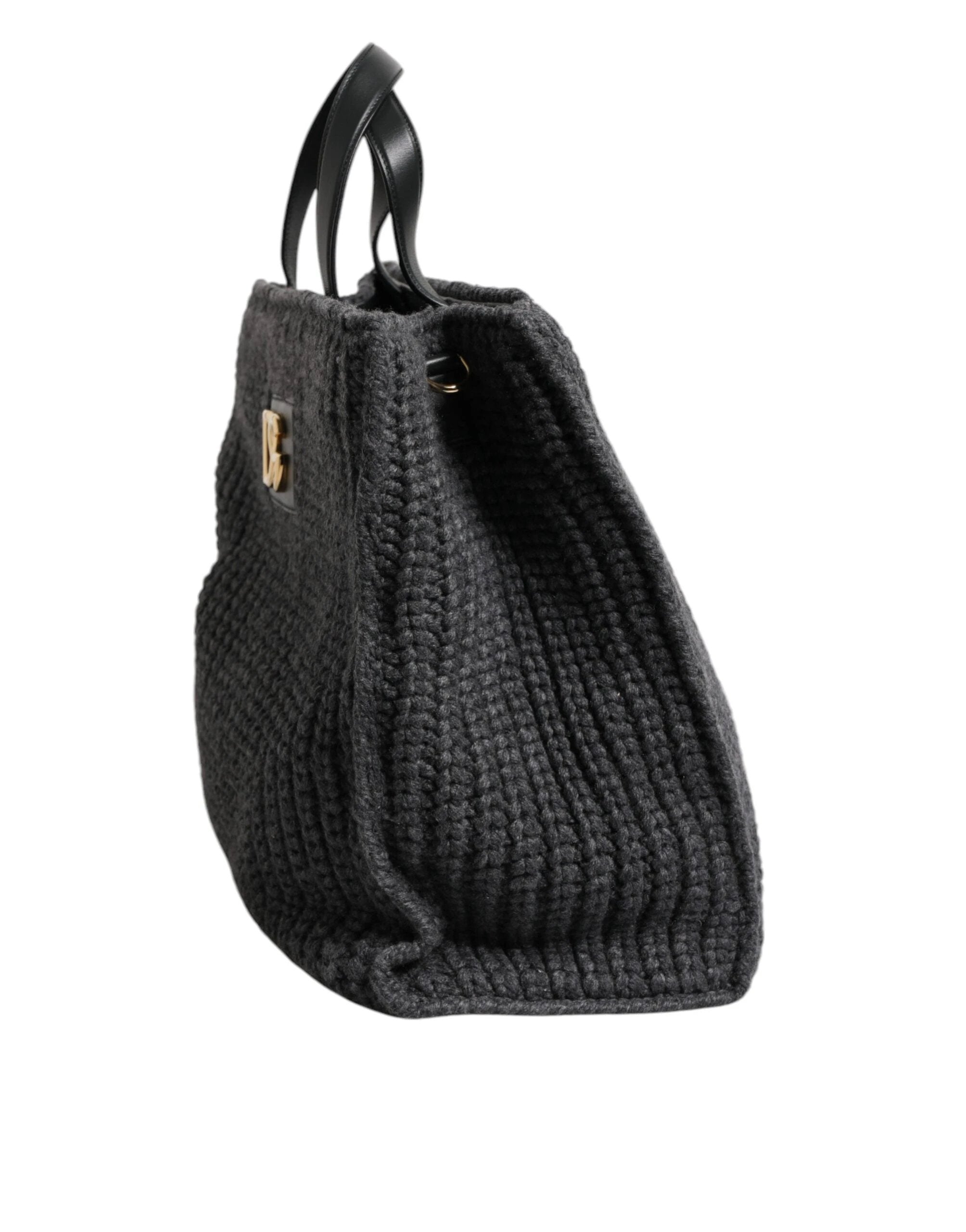 Dolce & Gabbana Black Large Knitted Crochet Shoulder Shopper DG Logo Bag by Dolce & Gabbana