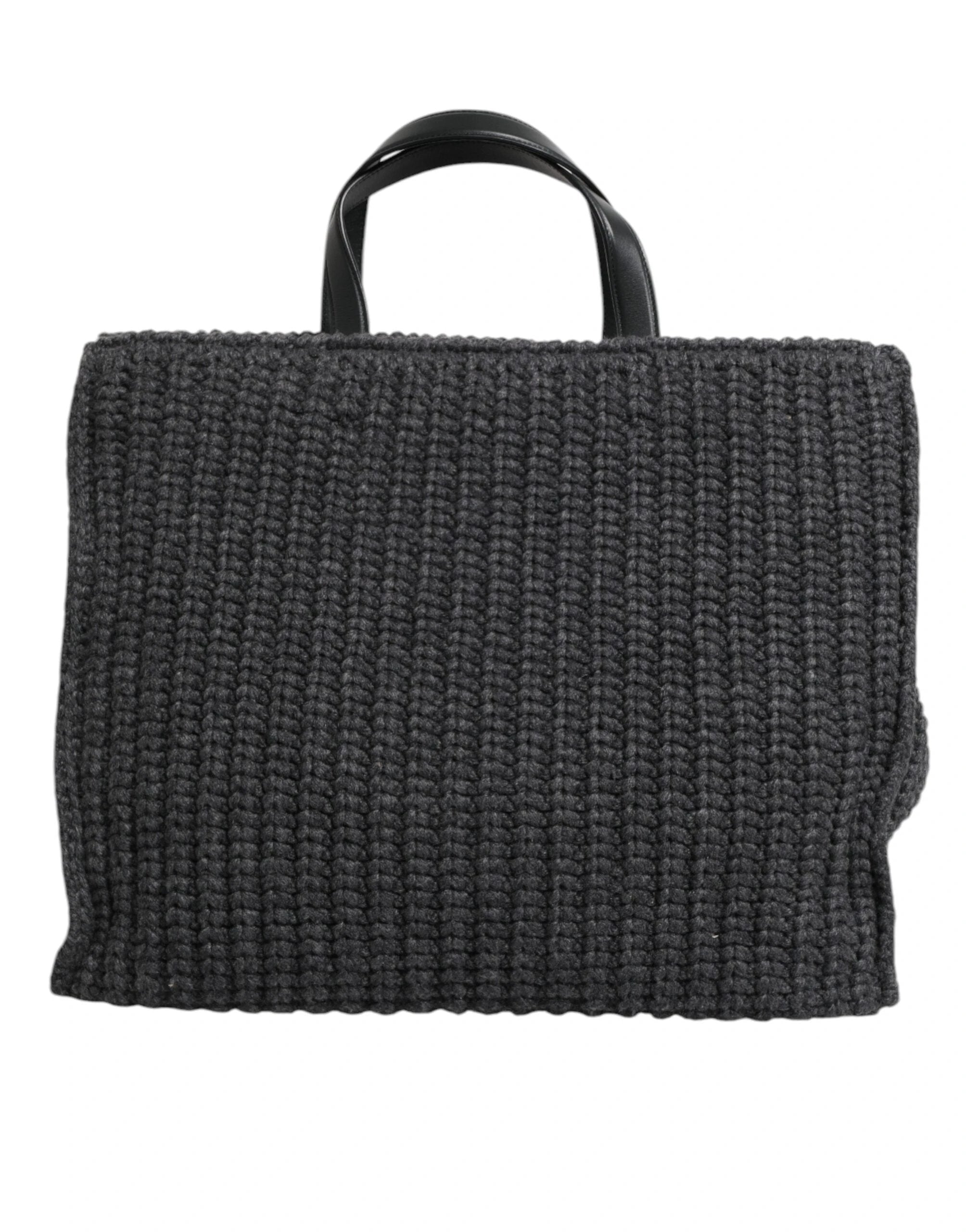 Dolce & Gabbana Black Large Knitted Crochet Shoulder Shopper DG Logo Bag by Dolce & Gabbana