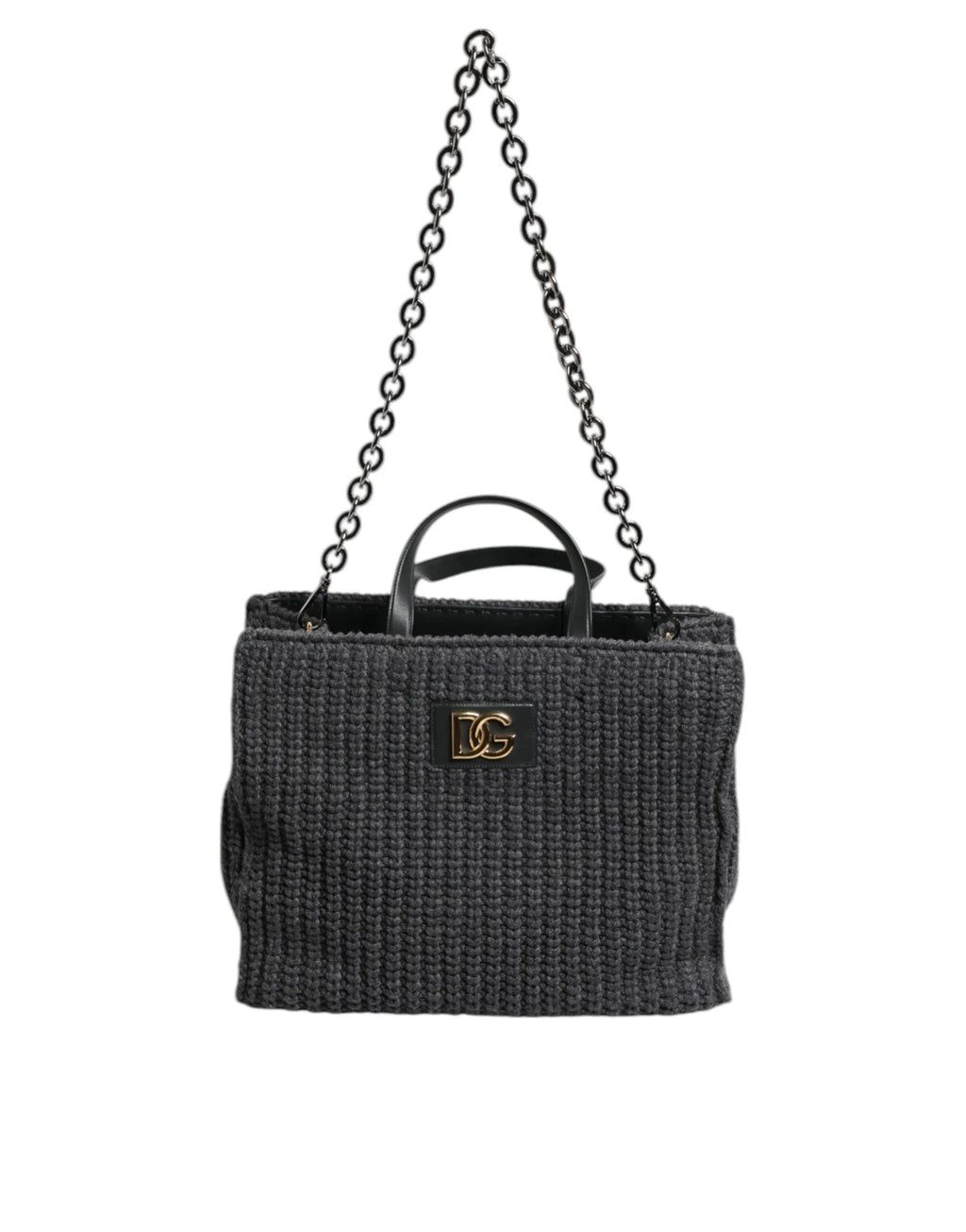 Dolce & Gabbana Black Large Knitted Crochet Shoulder Shopper DG Logo Bag by Dolce & Gabbana