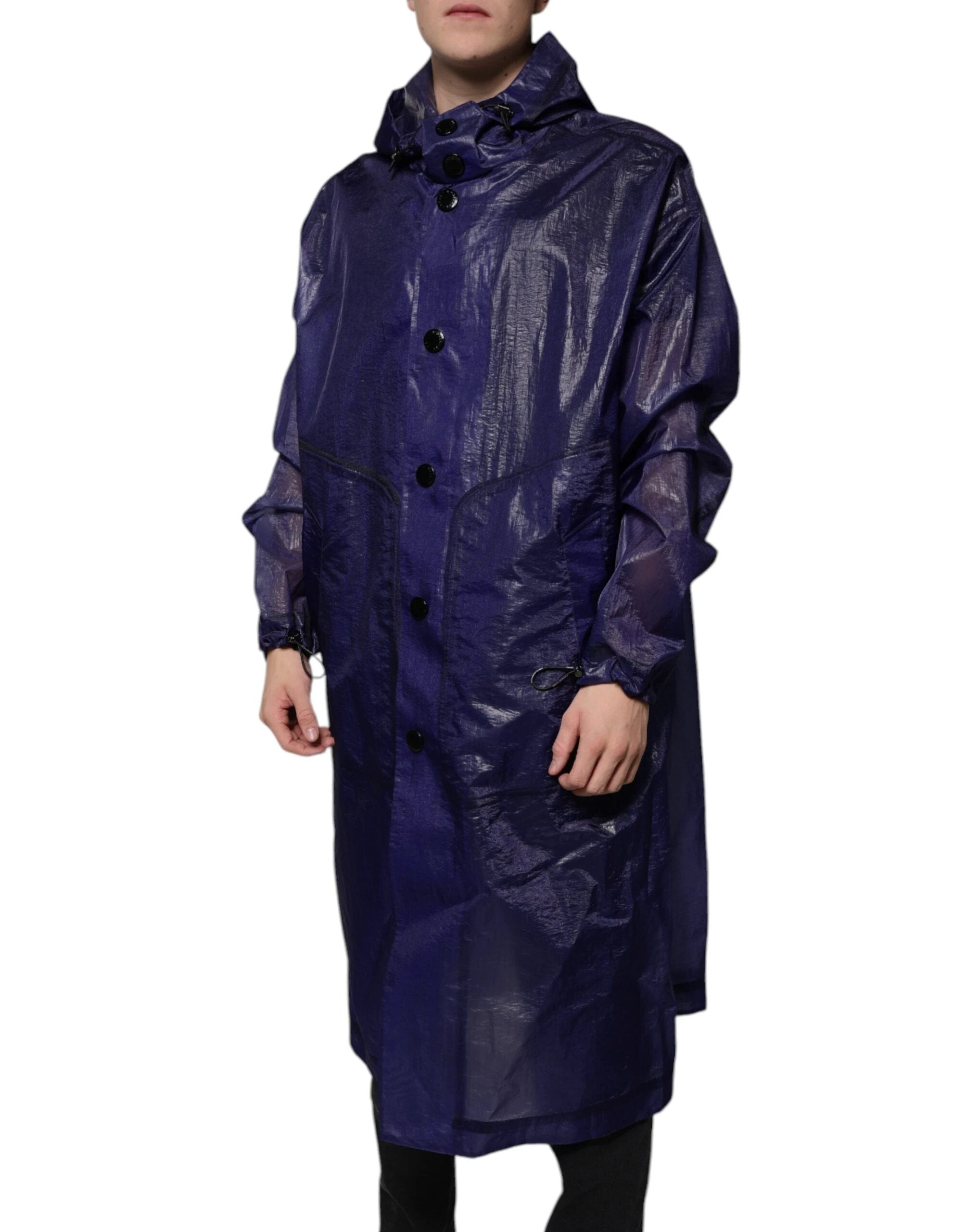 Dolce & Gabbana Dark Blue Cotton Hooded Men Raincoat Jacket by Dolce & Gabbana