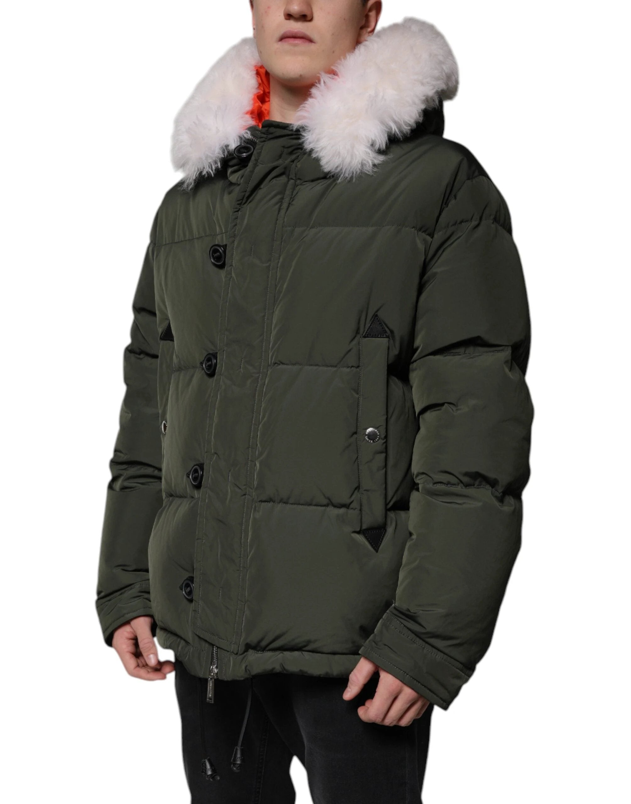 Dsquared² Green Hooded Long Sleeves Fur Shearling Jacket by Dsquared²
