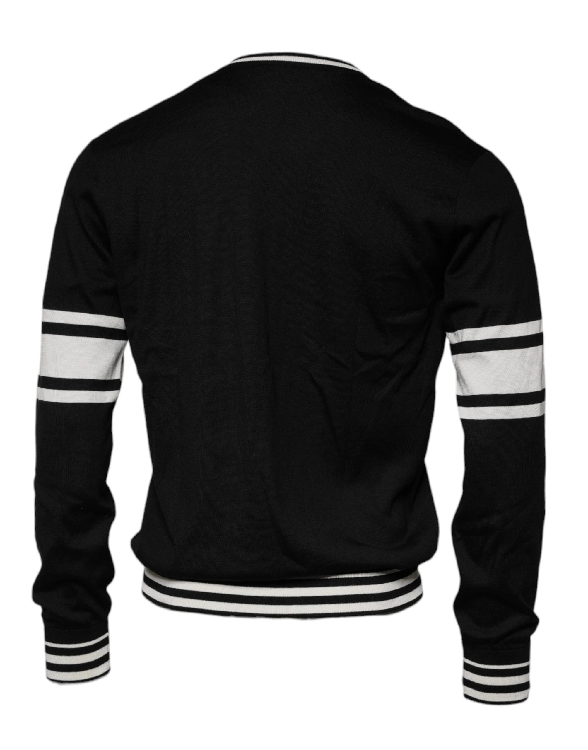 Dolce & Gabbana Black White Guitar Silk Crew Neck Sweater by Dolce & Gabbana