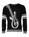 Dolce & Gabbana Black White Guitar Silk Crew Neck Sweater by Dolce & Gabbana